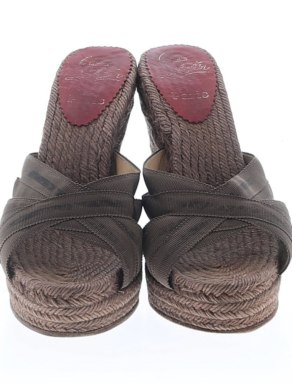 Christin Louboutin Brown Espadrille Sandals Red Bottoms